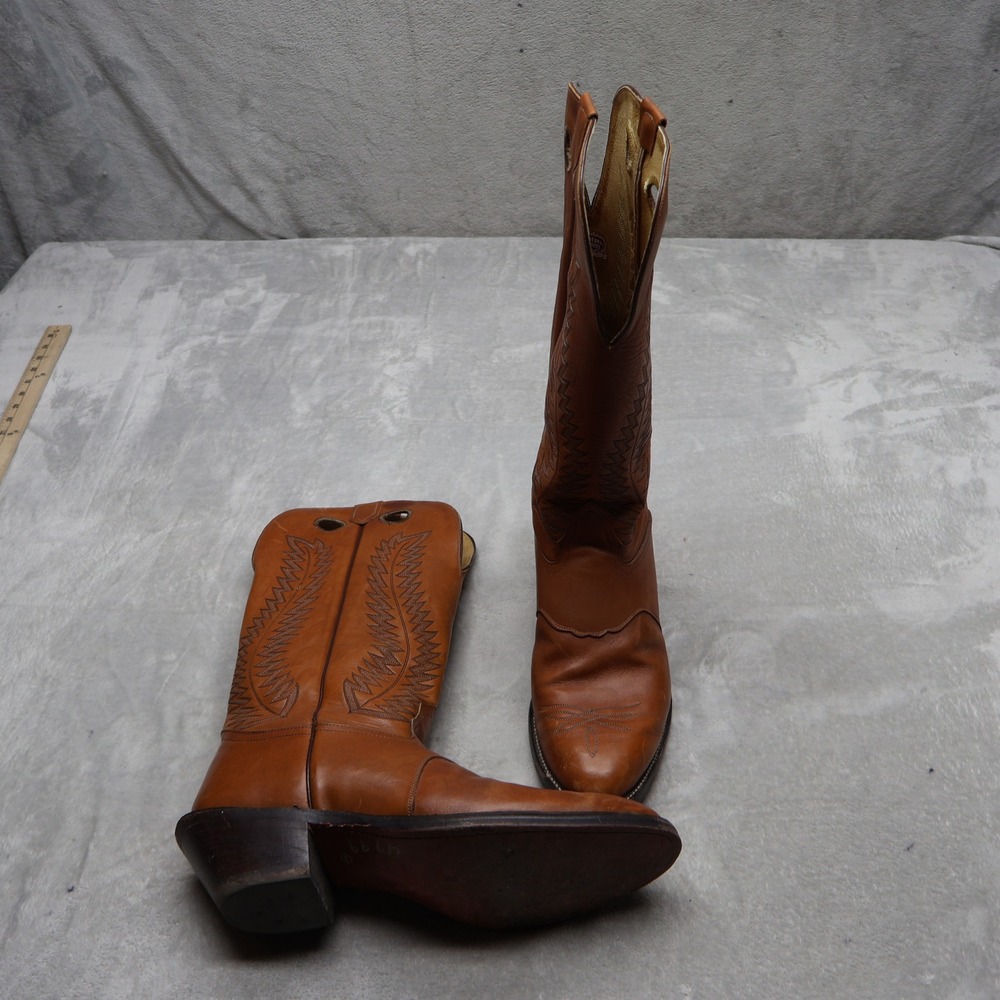 Nocona Boots Women 14B Brown Leather Stitched Pointed Toe Cowboy Classic Tall